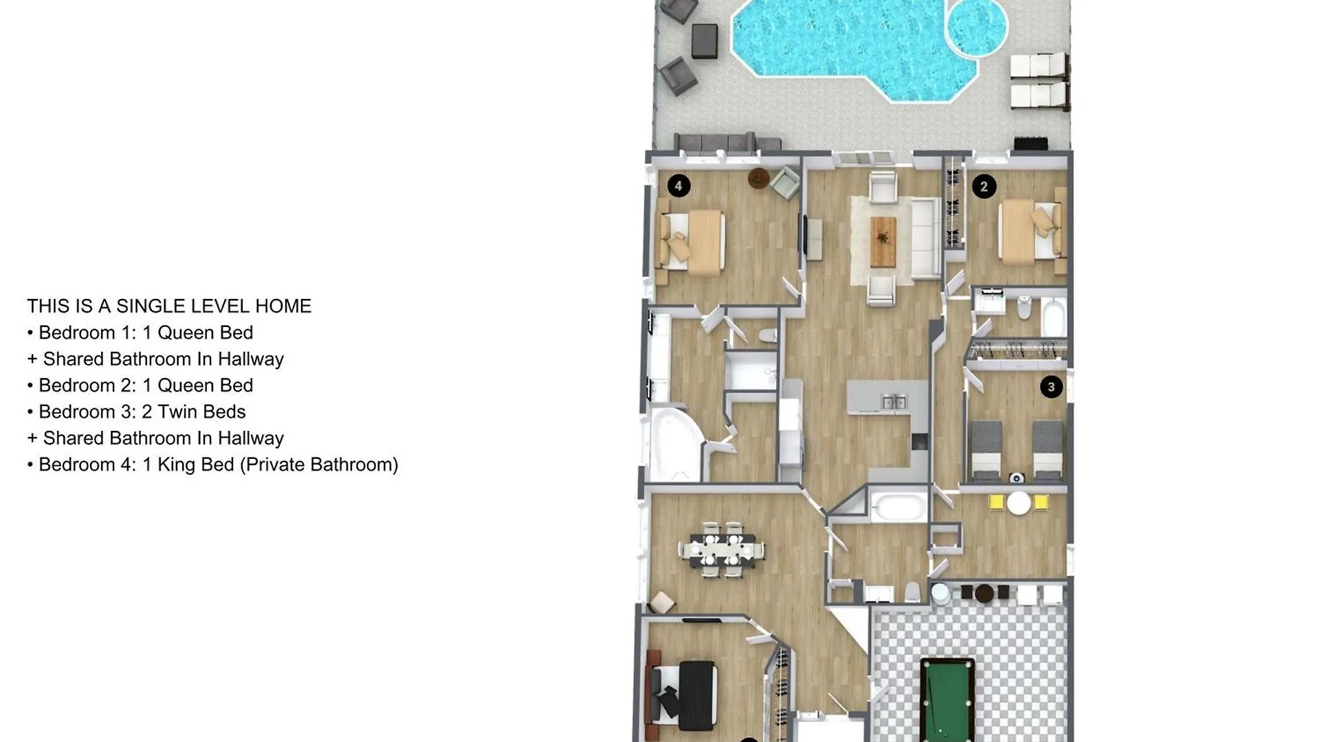 4 Bedrooms- 3 Bathrooms- Emerald Island 2735 Lk